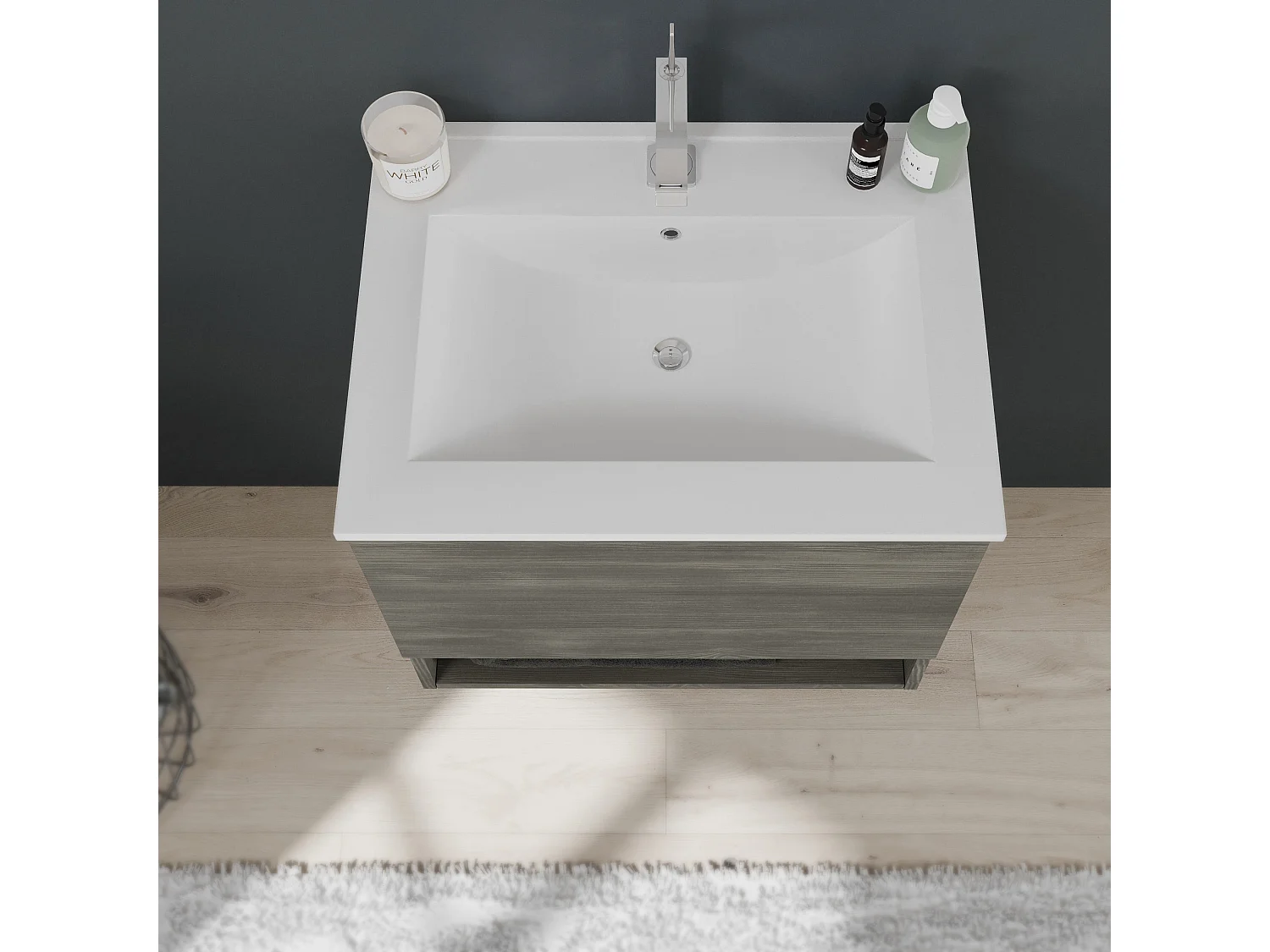 Meuble De Salle De Bain Suspendu 60Cm, Tiroir+Compartiment Ouvert En Gris Foncé | Venezia