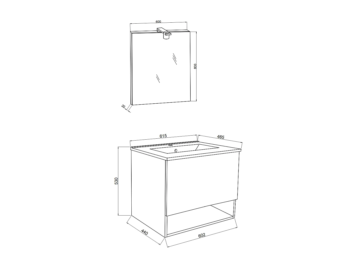 Meuble De Salle De Bain Suspendu 60Cm, Tiroir+Compartiment Ouvert En Gris Foncé | Venezia