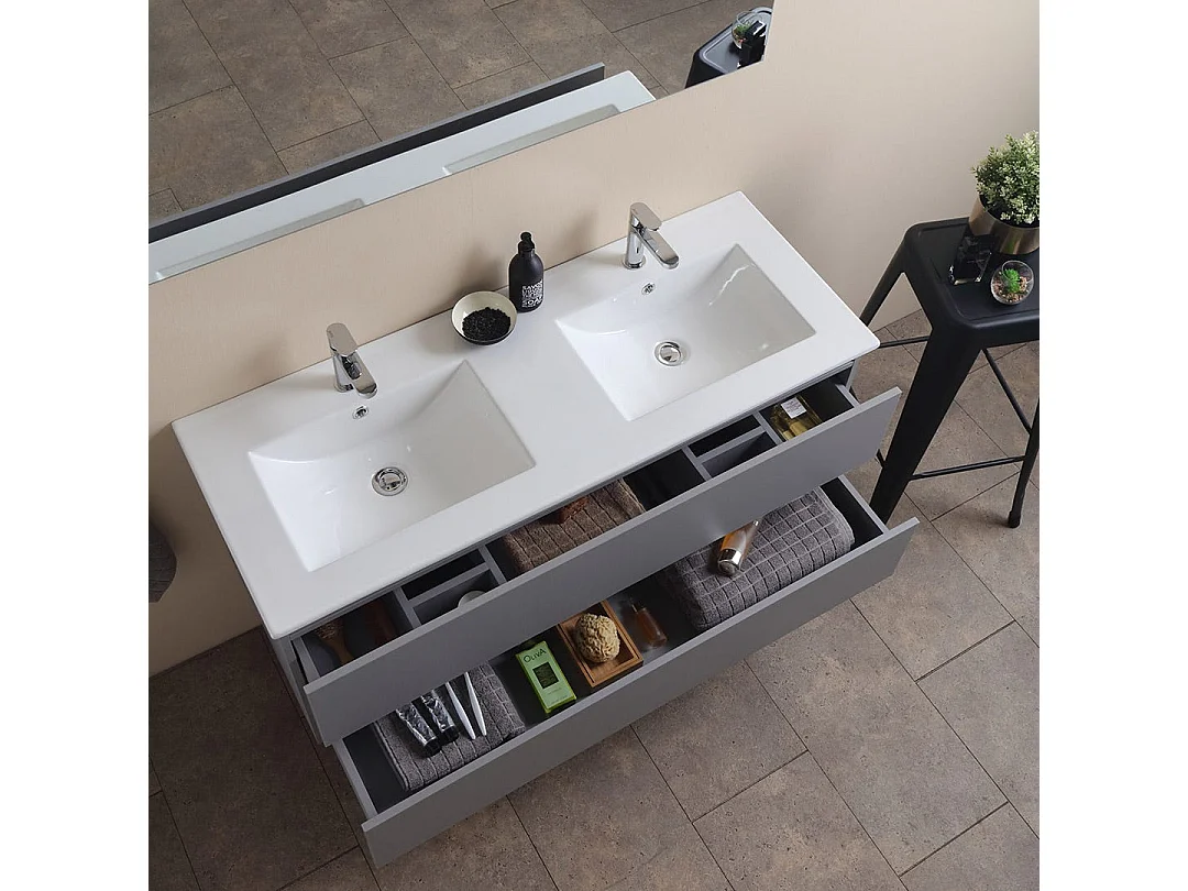 Meuble De Salle De Bains Double Vasque 120Cm Avec Tiroirs Gris | Barcellona