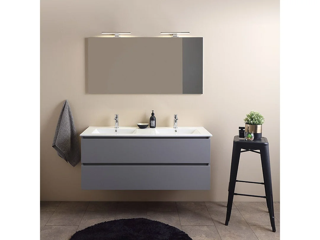Meuble De Salle De Bains Double Vasque 120Cm Avec Tiroirs Gris | Barcellona