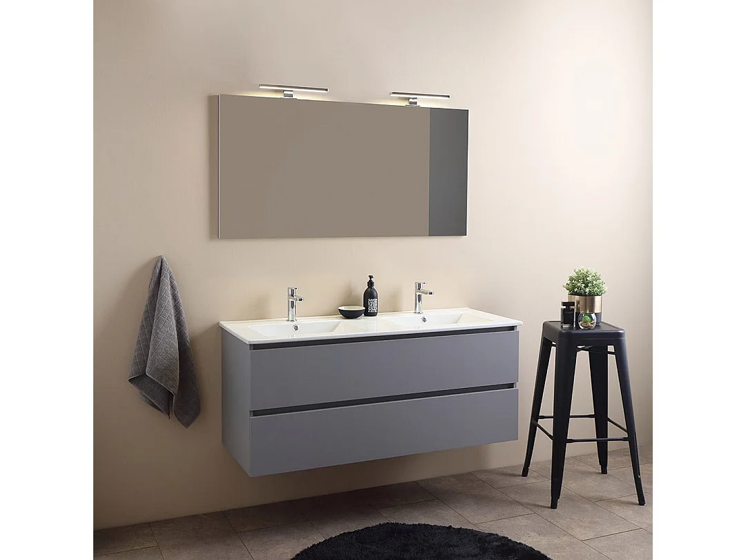 Meuble De Salle De Bains Double Vasque 120Cm Avec Tiroirs Gris | Barcellona