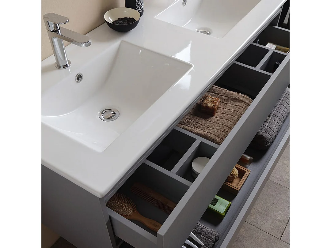 Meuble De Salle De Bains Double Vasque 120Cm Avec Tiroirs Gris | Barcellona