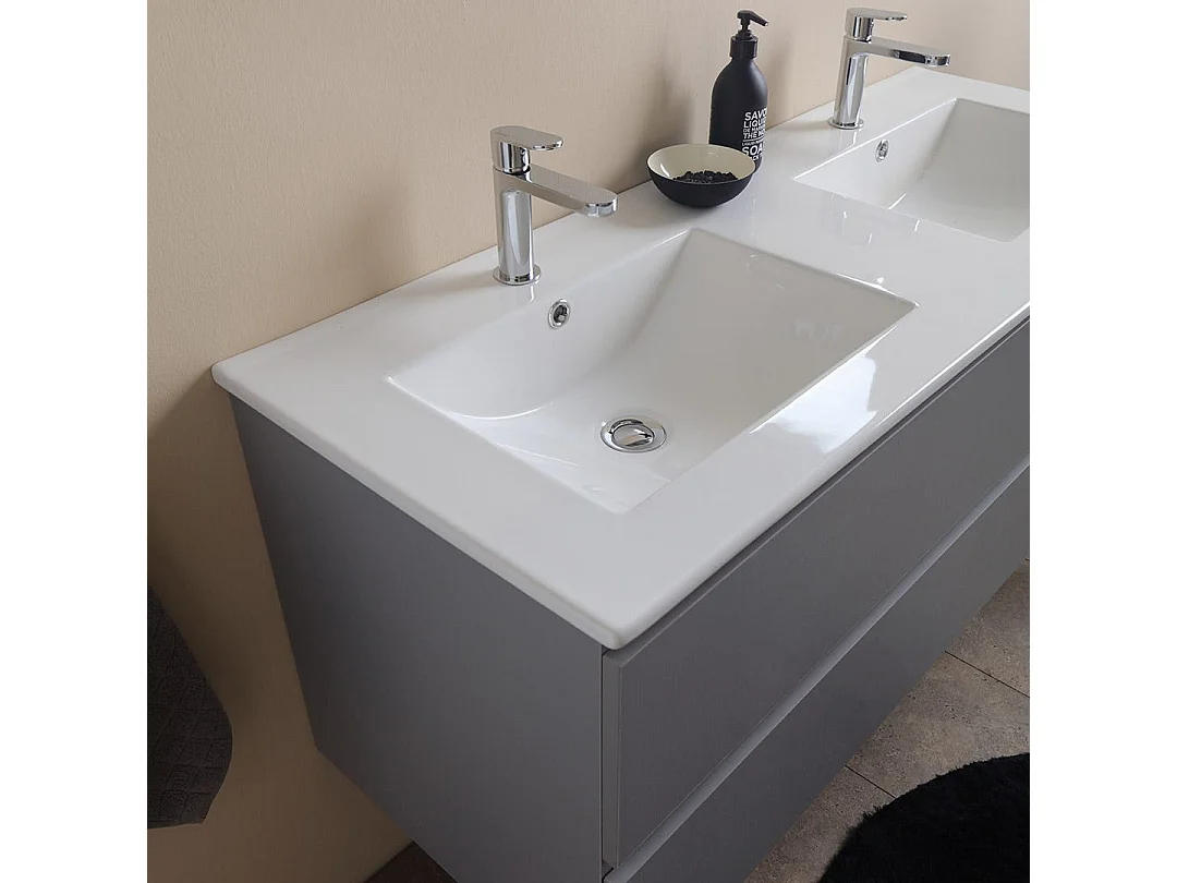 Meuble De Salle De Bains Double Vasque 120Cm Avec Tiroirs Gris | Barcellona