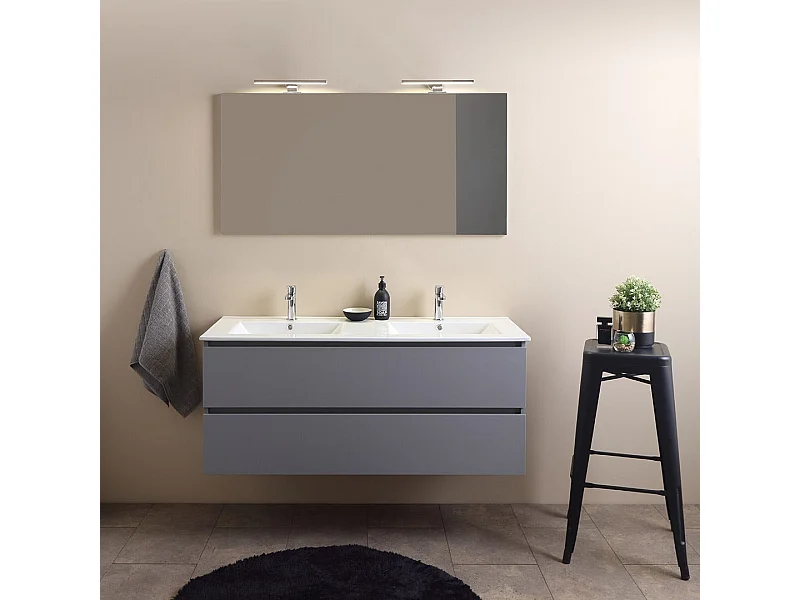 Meuble De Salle De Bains Double Vasque 120Cm Avec Tiroirs Gris | Barcellona
