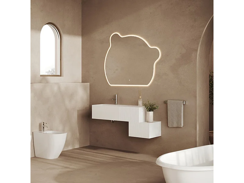 Meuble De Salle De Bains Suspendu 120Cm Avec Lavabo En Résine, 2 Tiroirs, Miroir Led | Rodi