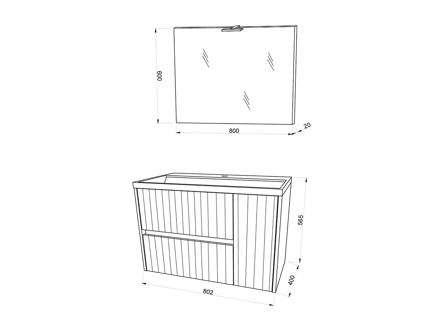Mobilier De Salle De Bain 2 Tiroirs Blanc Mat Cannelé 80Cm | Cortina
