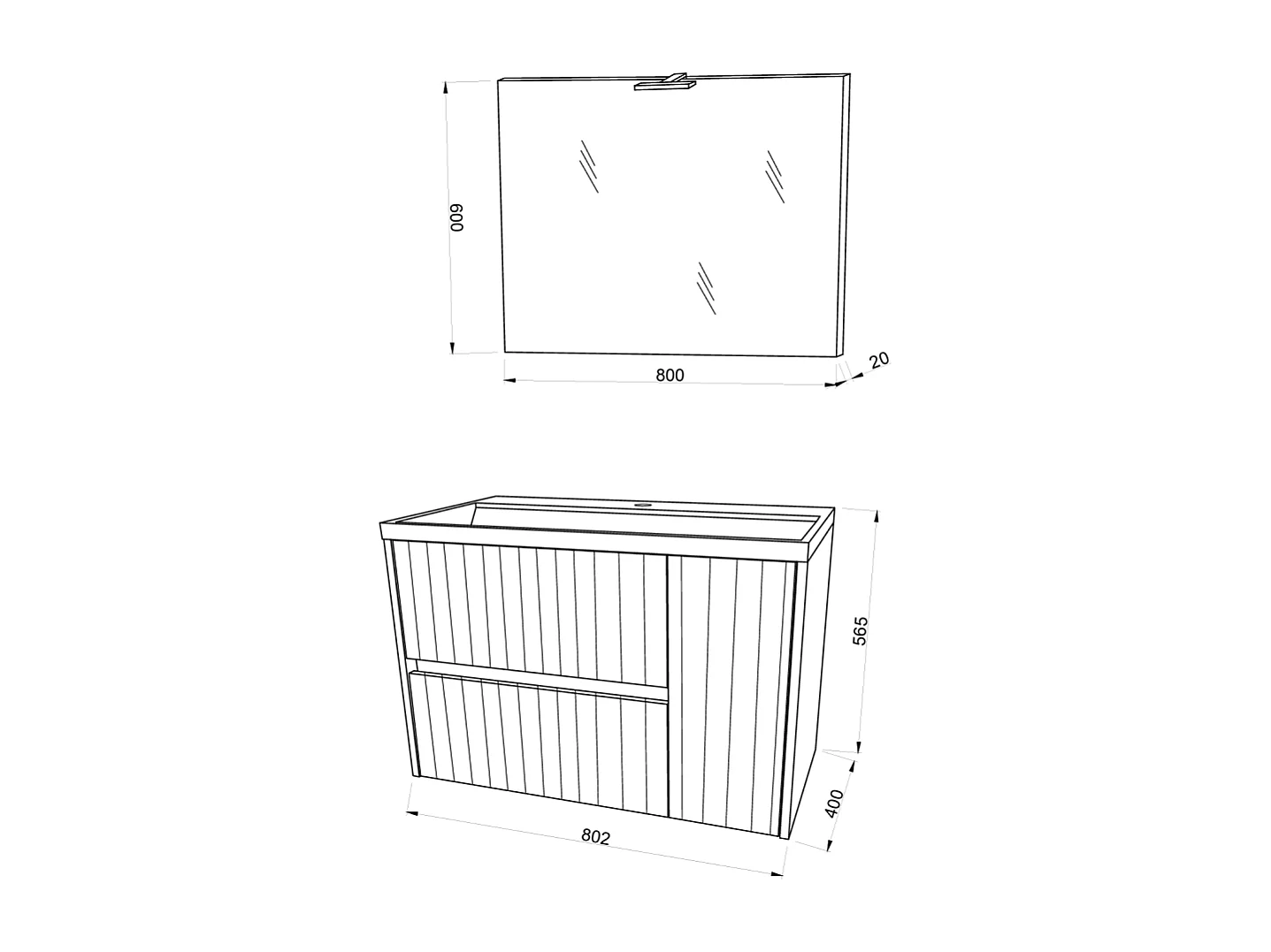 Mobilier De Salle De Bain 2 Tiroirs Blanc Mat Cannelé 80Cm | Cortina