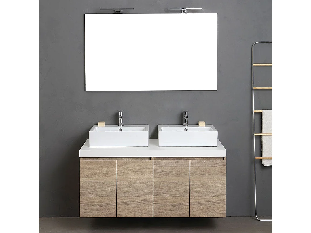 Mobilier De Salle De Bains 120Cm Avec 4 Portes Chêne Naturel Double Vasque | Valentina