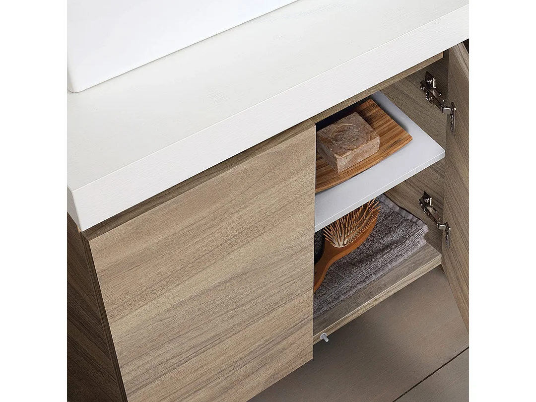 Mobilier De Salle De Bains 120Cm Avec 4 Portes Chêne Naturel Double Vasque | Valentina