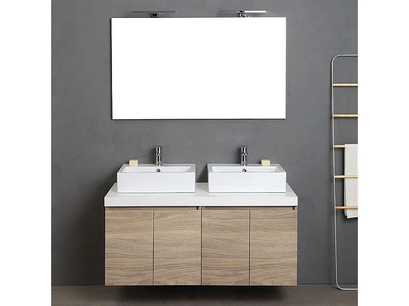 Mobilier De Salle De Bains 120Cm Avec 4 Portes Chêne Naturel Double Vasque | Valentina