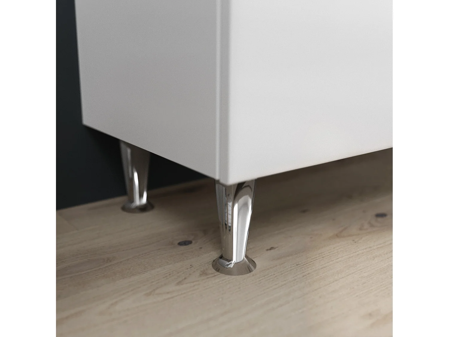 Meuble De Salle De Bain Sur Pieds 65Cm 2 Portes Blanc Brillant, Miroir Avec Led | Easy