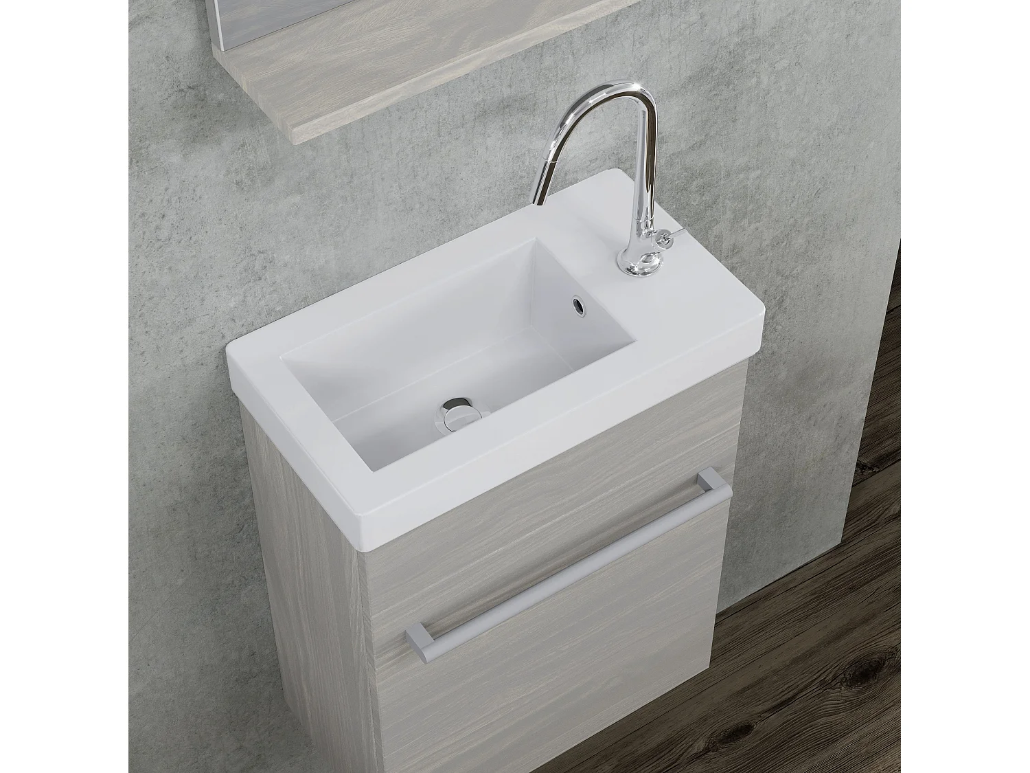 Meuble De Rangement Pour Salle De Bain Suspendu 42Cm Gris Aspect Bois | Smart