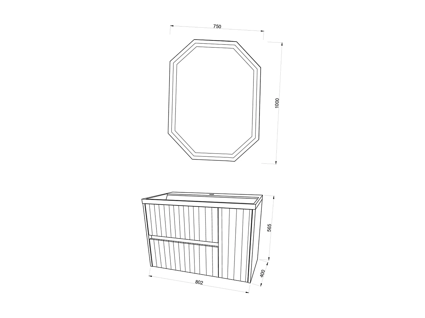 Mobilier De Salle De Bain Suspendu 80Cm Cannelé Blanc Avec Miroir Led | Cortina