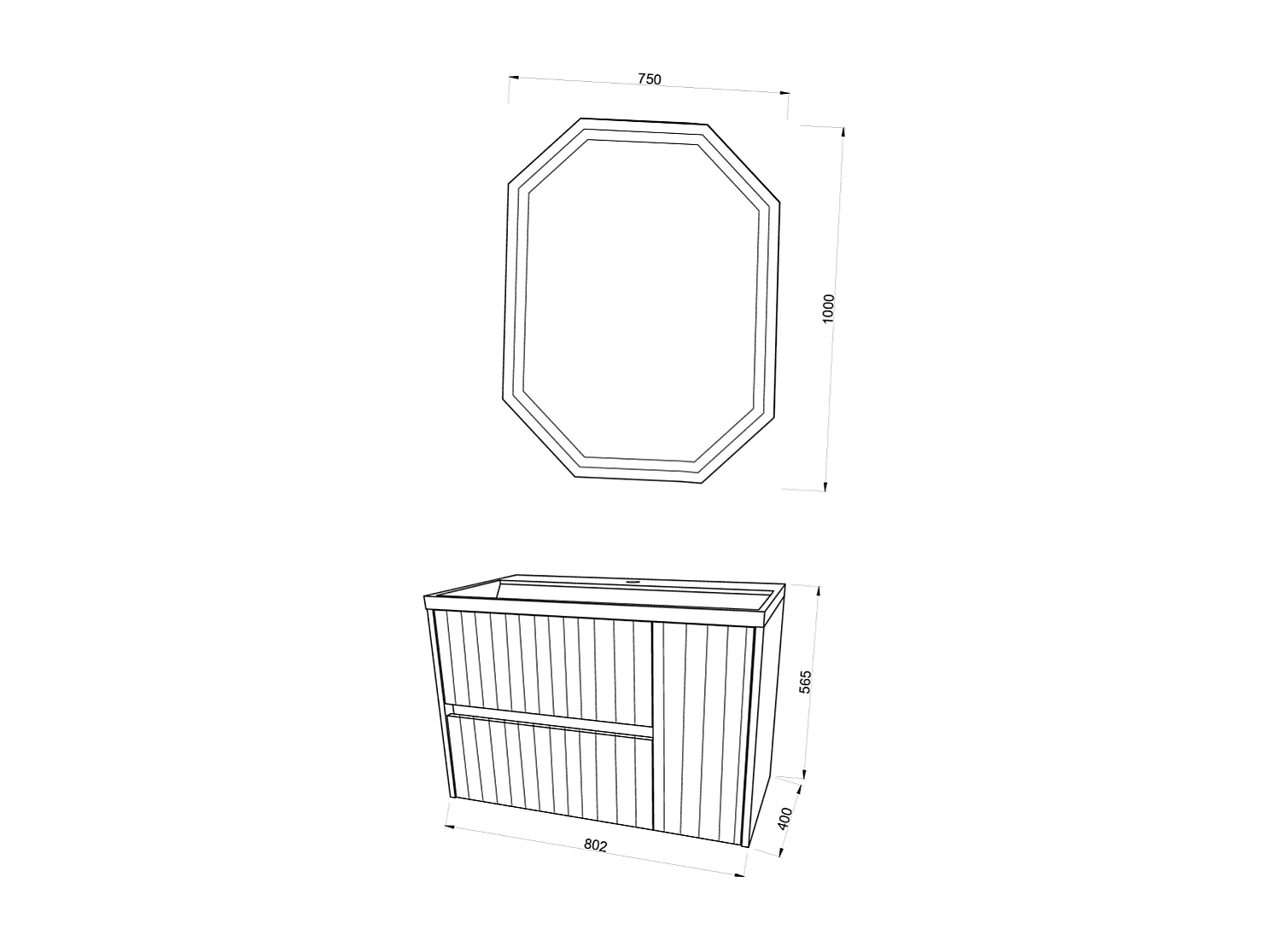 Mobilier De Salle De Bain Suspendu 80Cm Cannelé Blanc Avec Miroir Led | Cortina