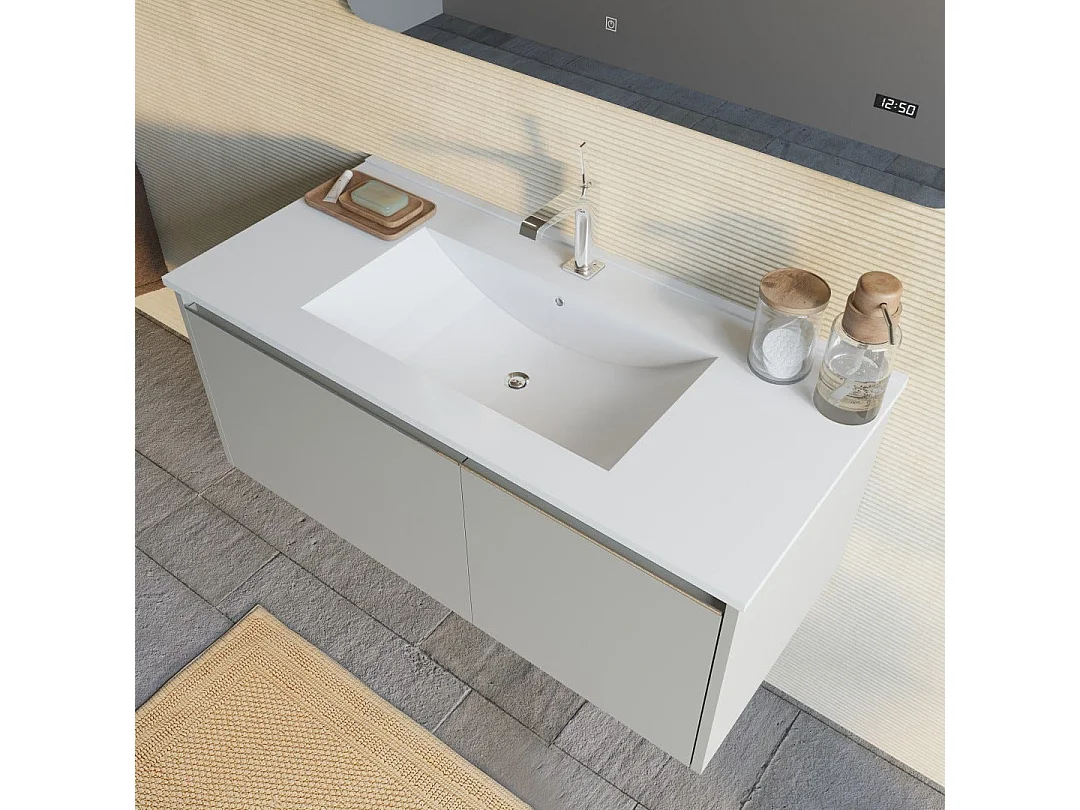 Armoire De Salle De Bain Murale 100Cm Sable Mat Et Miroir À Led Tactile | Monaco