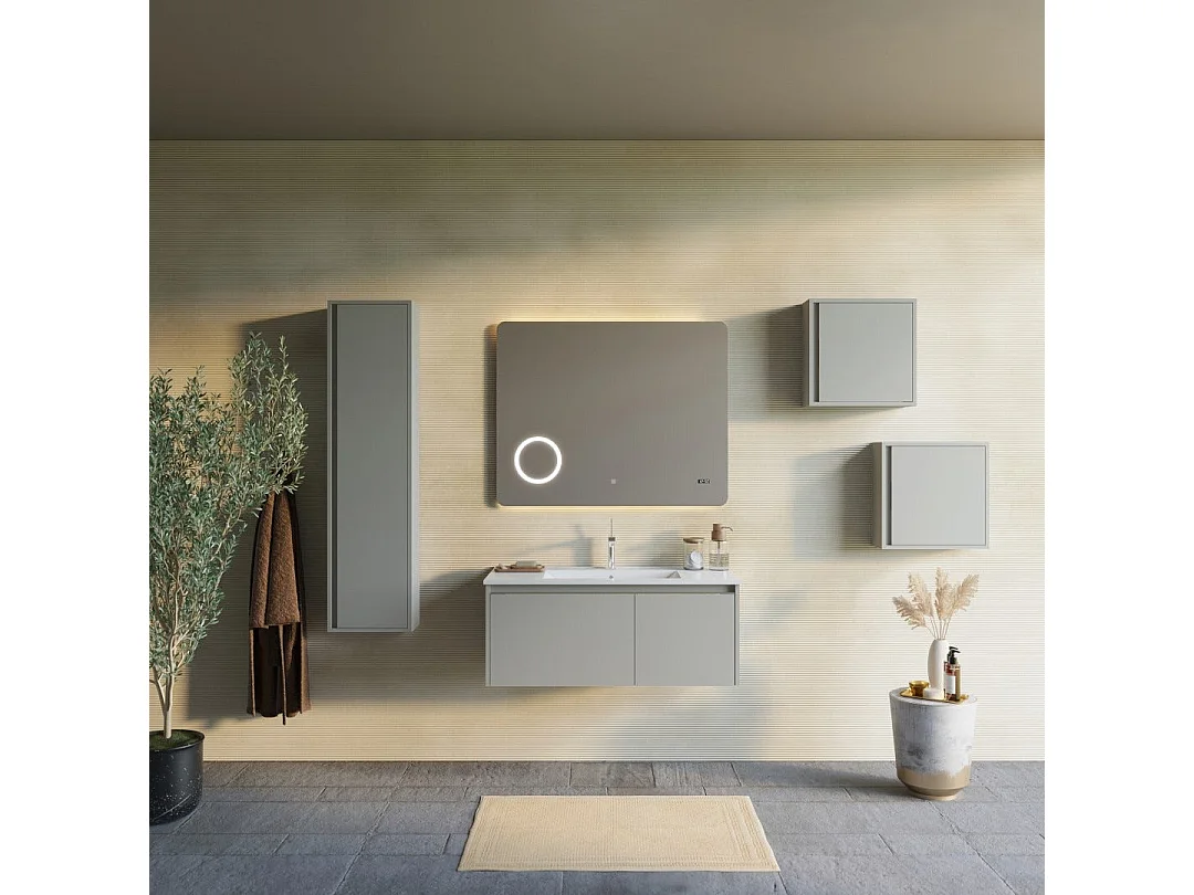 Armoire De Salle De Bain Murale 100Cm Sable Mat Et Miroir À Led Tactile | Monaco