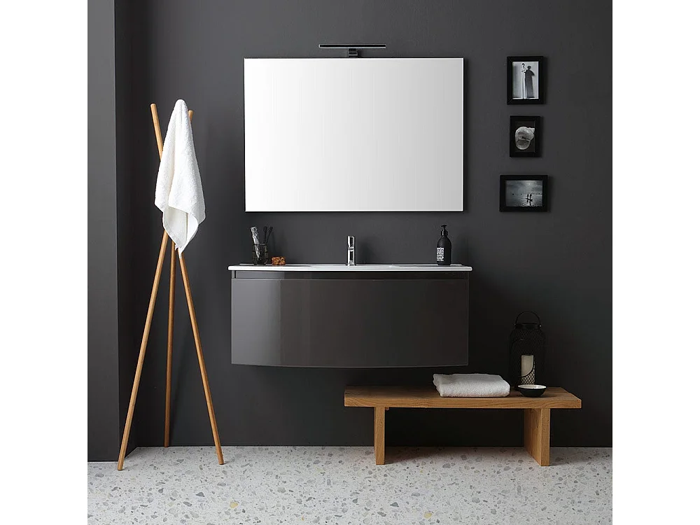 Armoire De Toilette Suspendue Courbe 102 Cm Gris Ardoise Rectangulaire Miroir | Riva