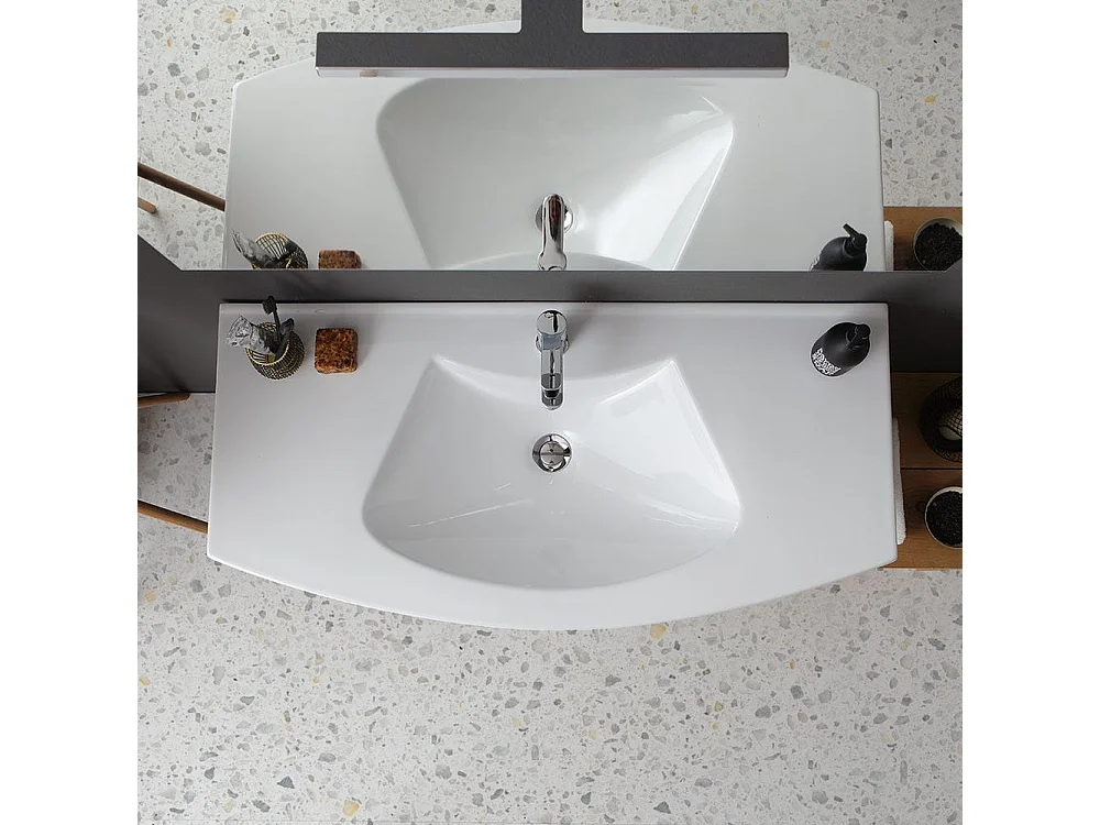 Armoire De Toilette Suspendue Courbe 102 Cm Gris Ardoise Rectangulaire Miroir | Riva