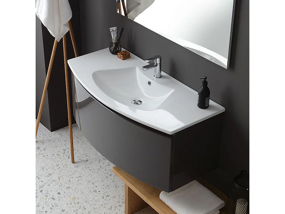 Armoire De Toilette Suspendue Courbe 102 Cm Gris Ardoise Rectangulaire Miroir | Riva