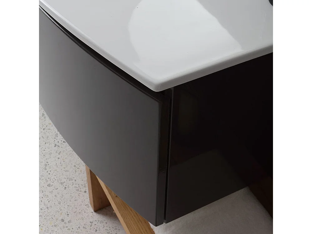 Armoire De Toilette Suspendue Courbe 102 Cm Gris Ardoise Rectangulaire Miroir | Riva