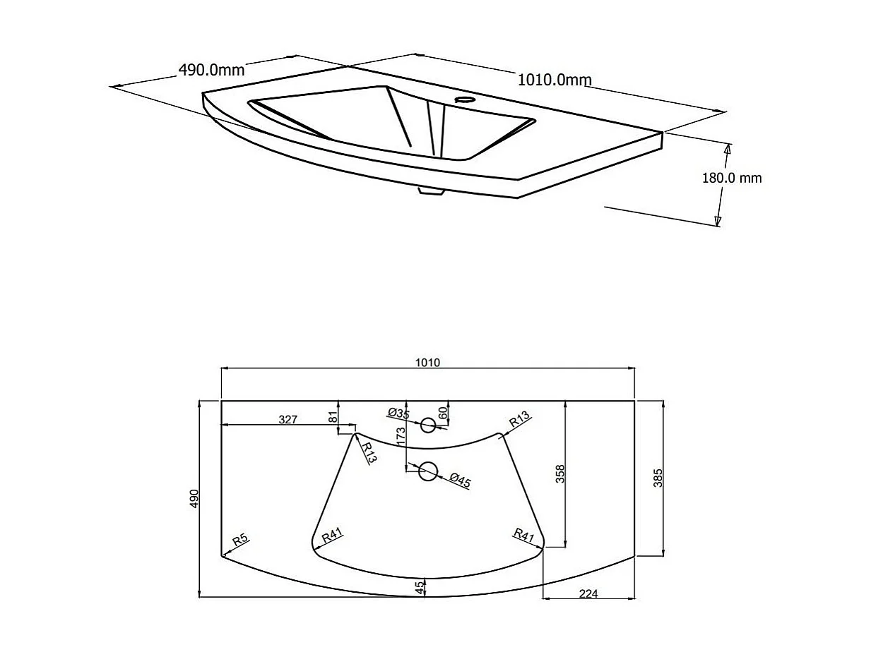 Armoire De Toilette Suspendue Courbe 102 Cm Gris Ardoise Rectangulaire Miroir | Riva