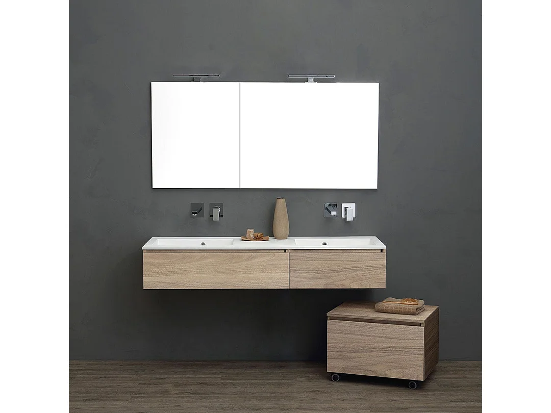 Meuble De Salle De Bains Suspendu 150Cm 2 Tiroirs Chêne Naturel | Valentina