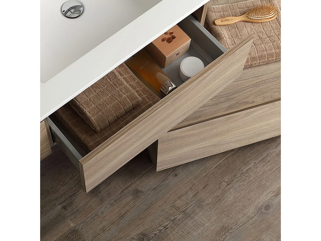 Meuble De Salle De Bains Suspendu 150Cm 2 Tiroirs Chêne Naturel | Valentina