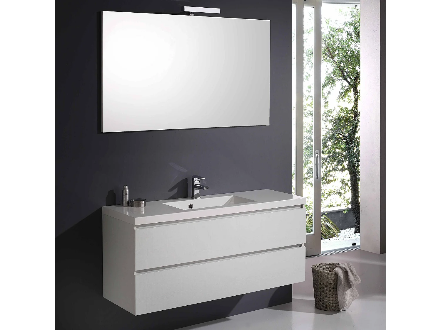 Meuble De Salle De Bains Avec Tiroirs 120 Cm En Bois Blanchi | Manhattan