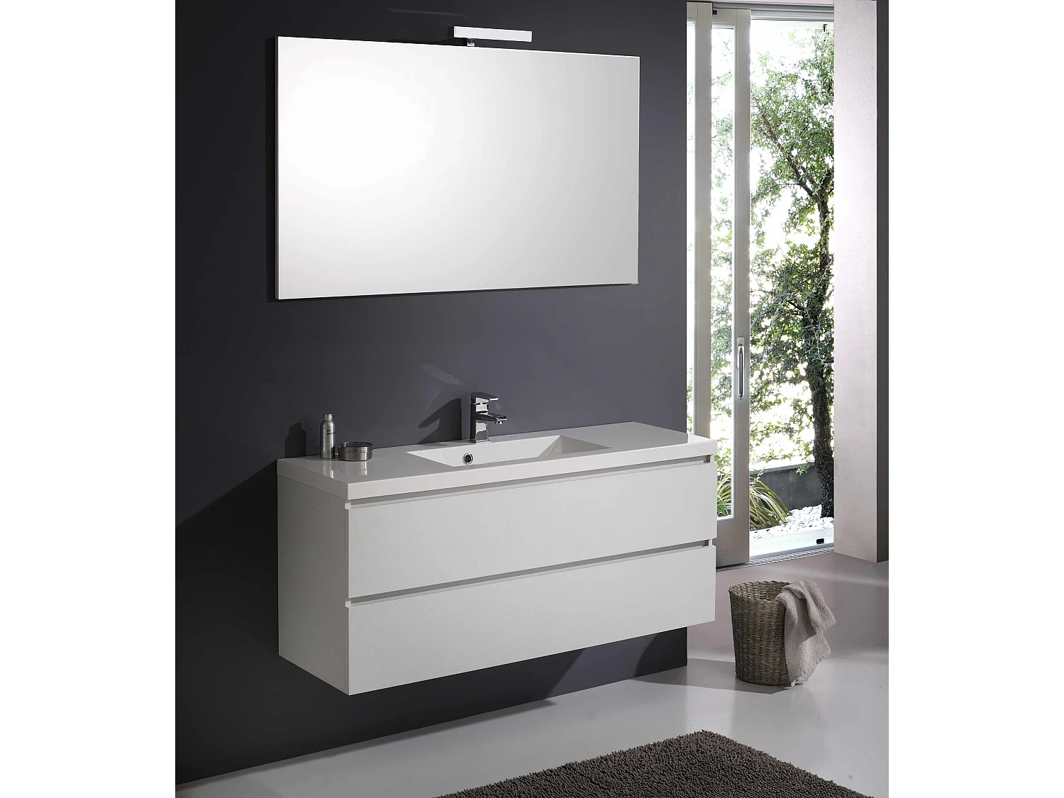 Meuble De Salle De Bains Avec Tiroirs 120 Cm En Bois Blanchi | Manhattan