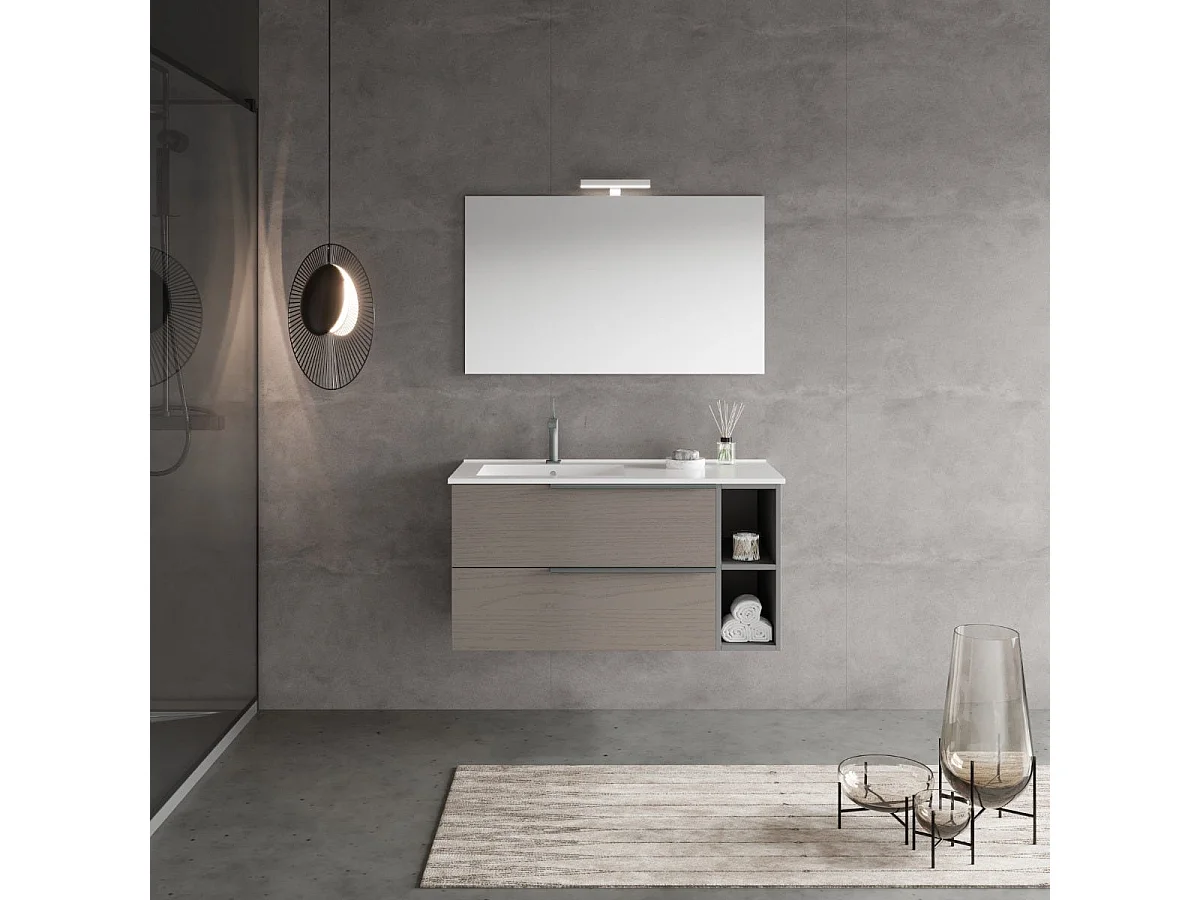 Armoire De Toilette Murale En Frêne Gris De 100 Cm Avec Miroir 100X60  | New York