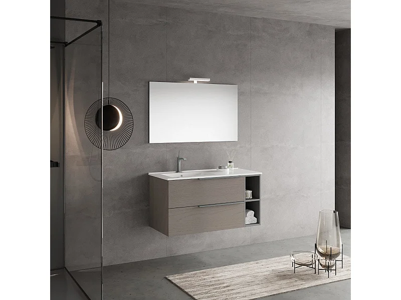 Armoire De Toilette Murale En Frêne Gris De 100 Cm Avec Miroir 100X60  | New York