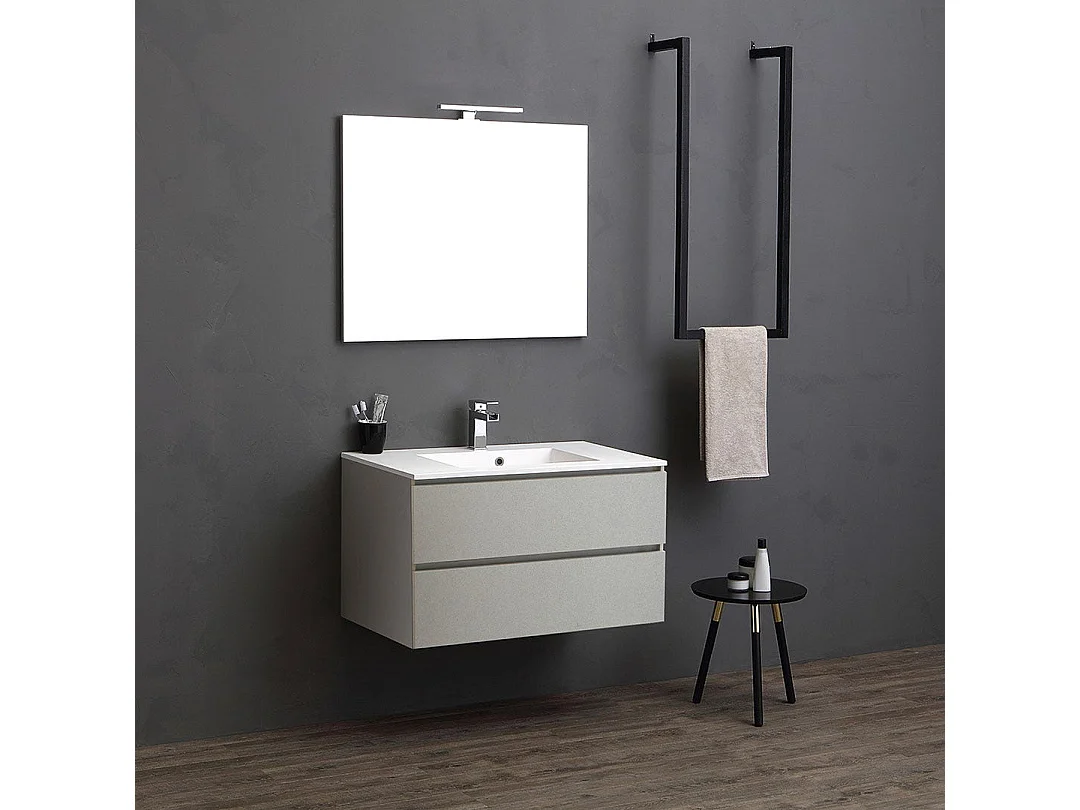 Meuble De Salle De Bains Suspendu 90Cm 2 Tiroirs Gris Perle | Valentina
