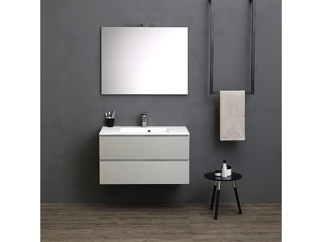 Meuble De Salle De Bains Suspendu 90Cm 2 Tiroirs Gris Perle | Valentina