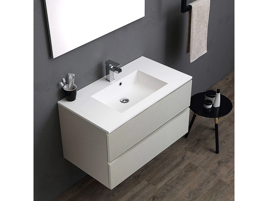 Meuble De Salle De Bains Suspendu 90Cm 2 Tiroirs Gris Perle | Valentina