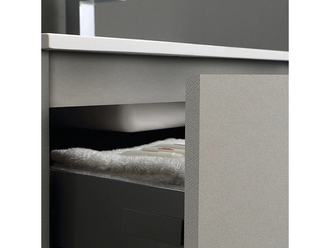 Meuble De Salle De Bains Suspendu 90Cm 2 Tiroirs Gris Perle | Valentina