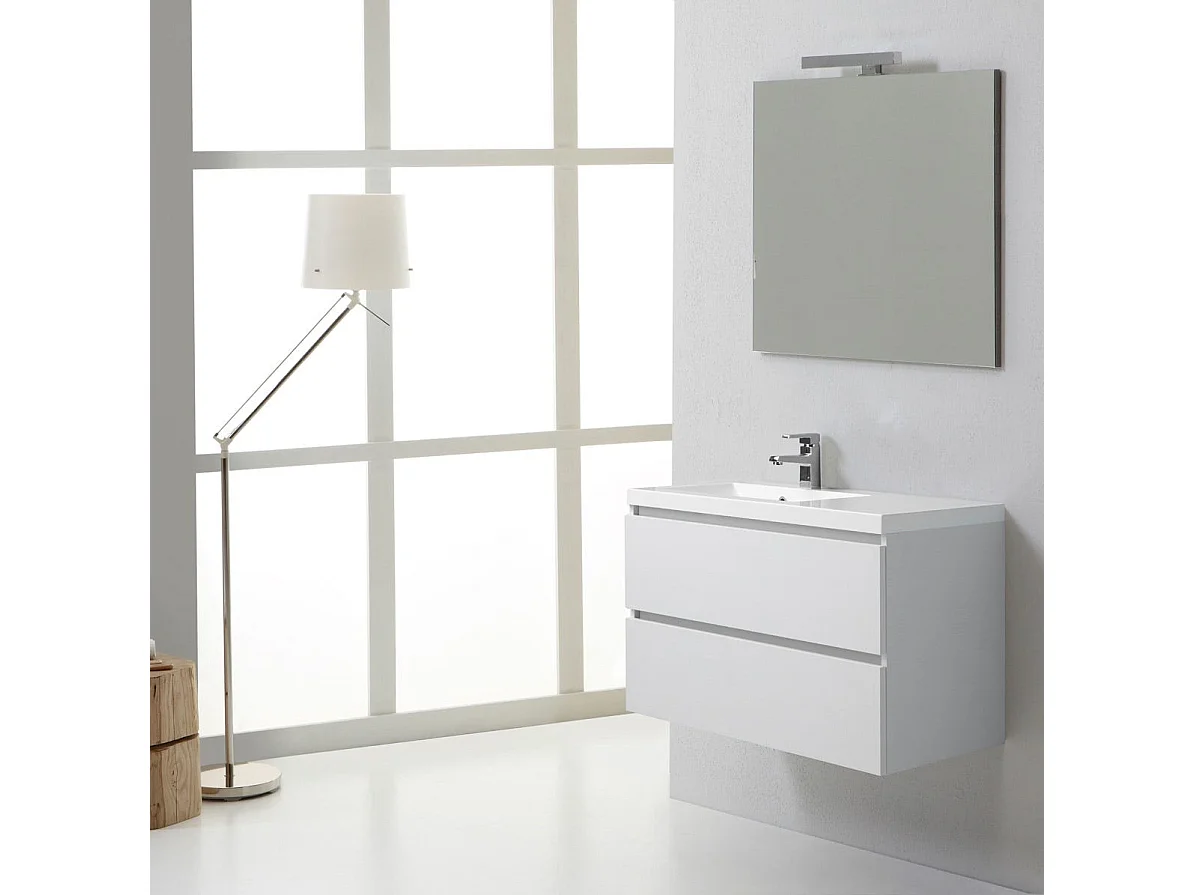 Meuble De Salle De Bains 90 Cm Avec Tiroirs Gauche En Bois Blanchi | Manhattan