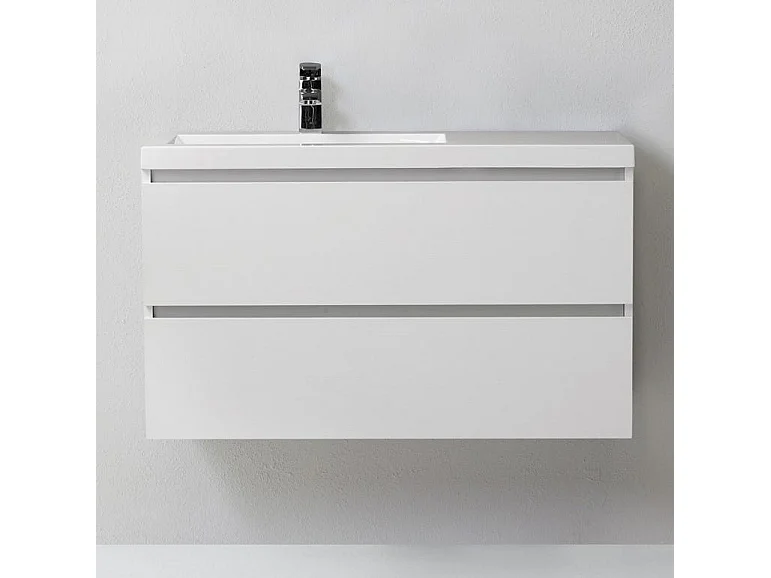 Meuble De Salle De Bains 90 Cm Avec Tiroirs Gauche En Bois Blanchi | Manhattan