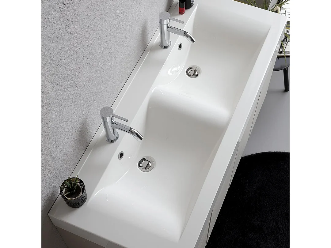 Meuble Salle De Bain Suspendu 120Cm 4 Portes Gris Perle, Double Vasque En Céramique | Valentina