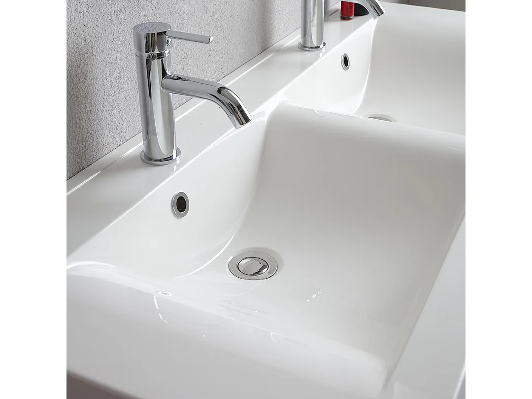 Meuble Salle De Bain Suspendu 120Cm 4 Portes Gris Perle, Double Vasque En Céramique | Valentina