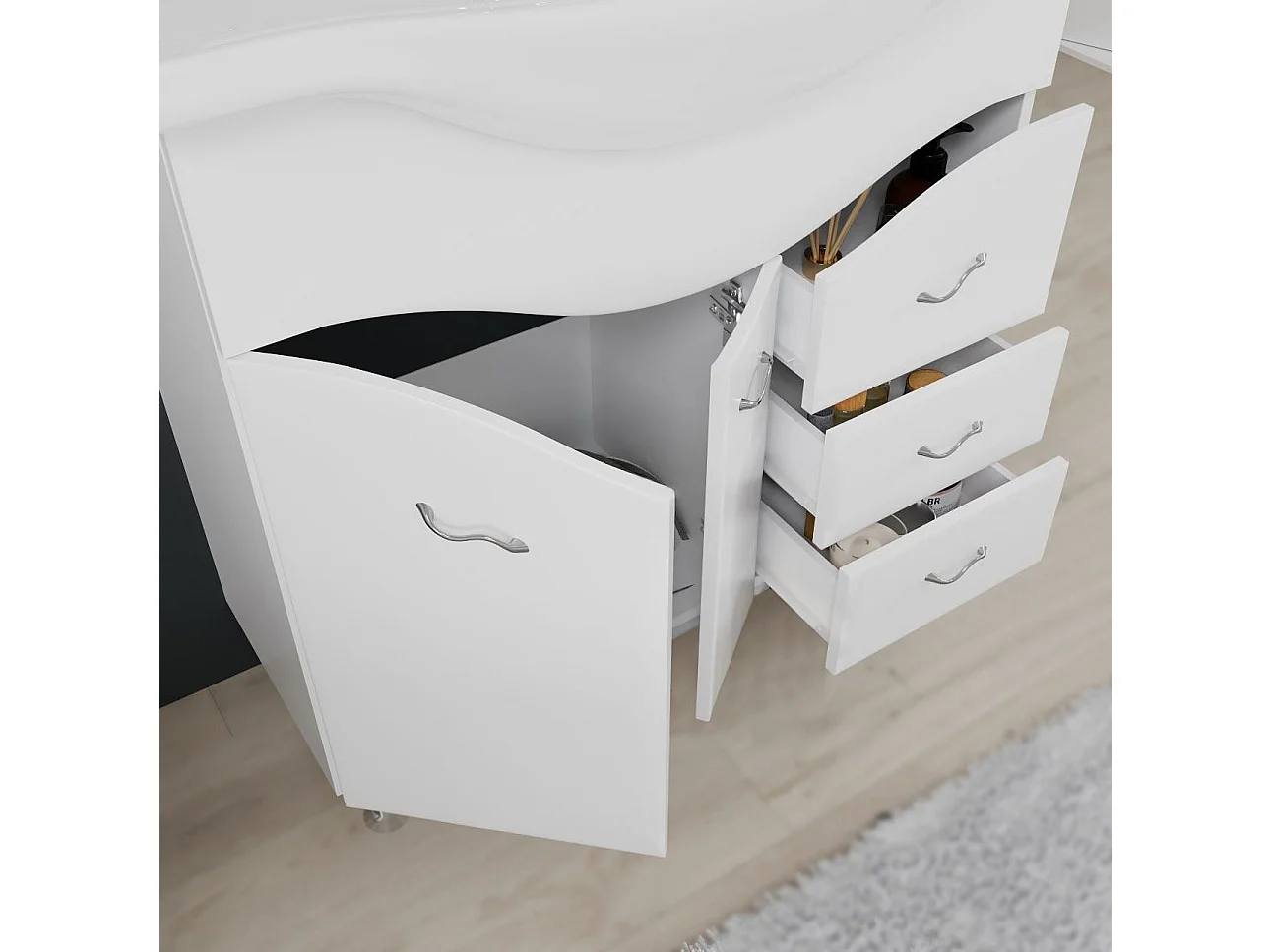 Meuble-Lavabo Salle De Bains 86 Cm, Miroir-Armoire Couleur Blanc