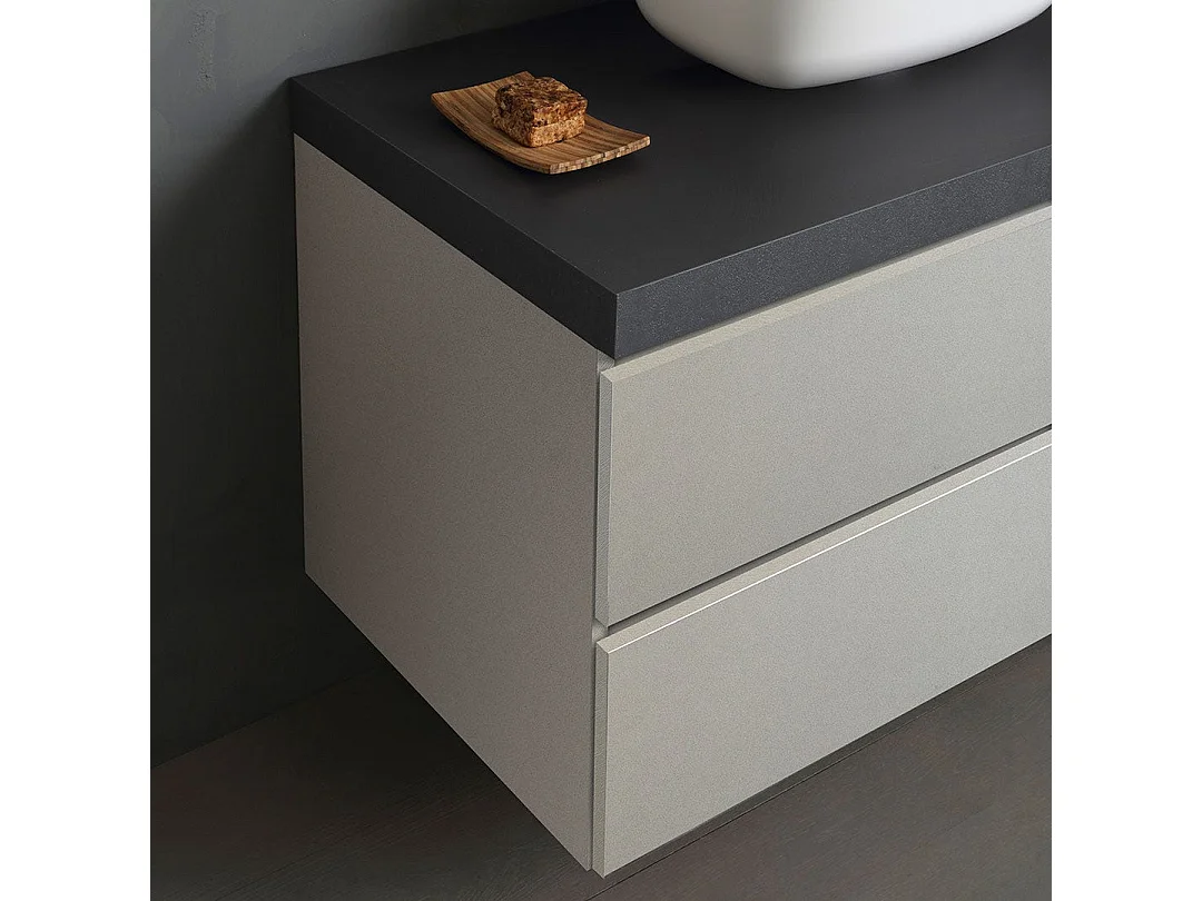 Mobilier De Salle De Bain Suspendu 150Cm, Tiroirs Gris Perle, Plateau Anthracite | Valentina