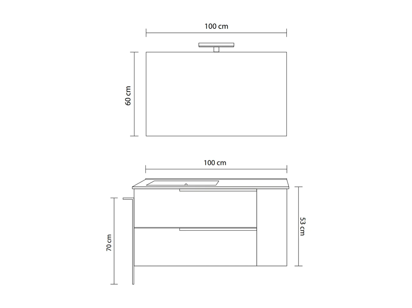 Armoire De Salle De Bains Murale 100 Cm En Bois Gris Avec Lavabo À Gauche | New York