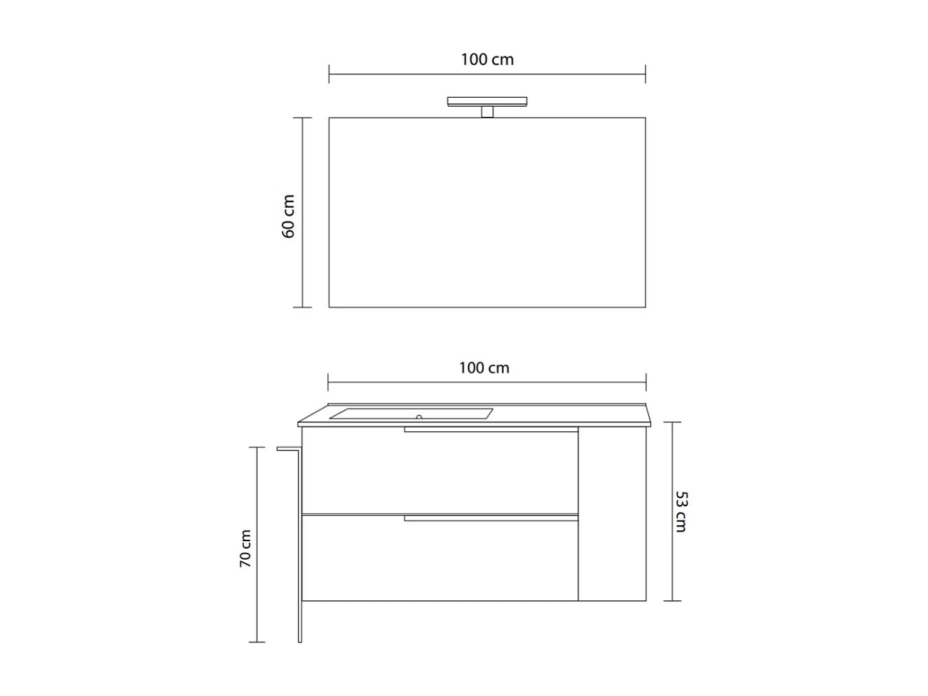 Armoire De Salle De Bains Murale 100 Cm En Bois Gris Avec Lavabo À Gauche | New York