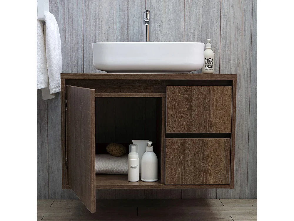 Meuble De Salle De Bain Sous-Lavabo Cm 75 Noyer Foncé Lavabo Et Miroir | Siena