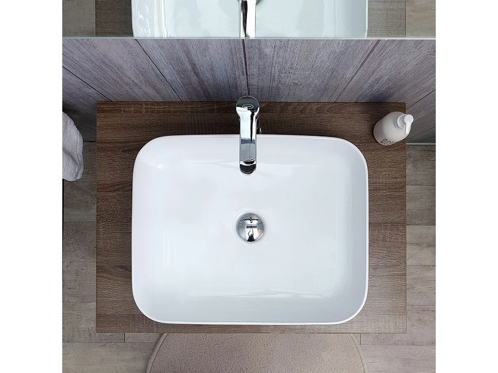 Meuble De Salle De Bain Sous-Lavabo Cm 75 Noyer Foncé Lavabo Et Miroir | Siena