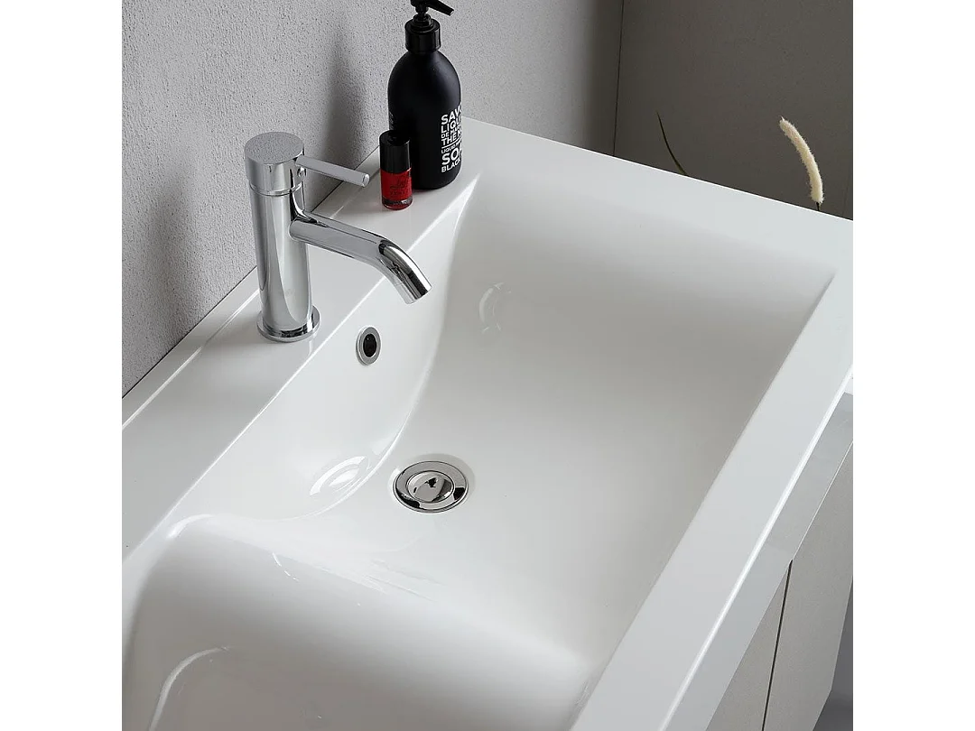 Meuble Salle De Bain 120Cm 4 Portes Gris Perle, Double Lavabo Et Miroir 120X60 | Valentina