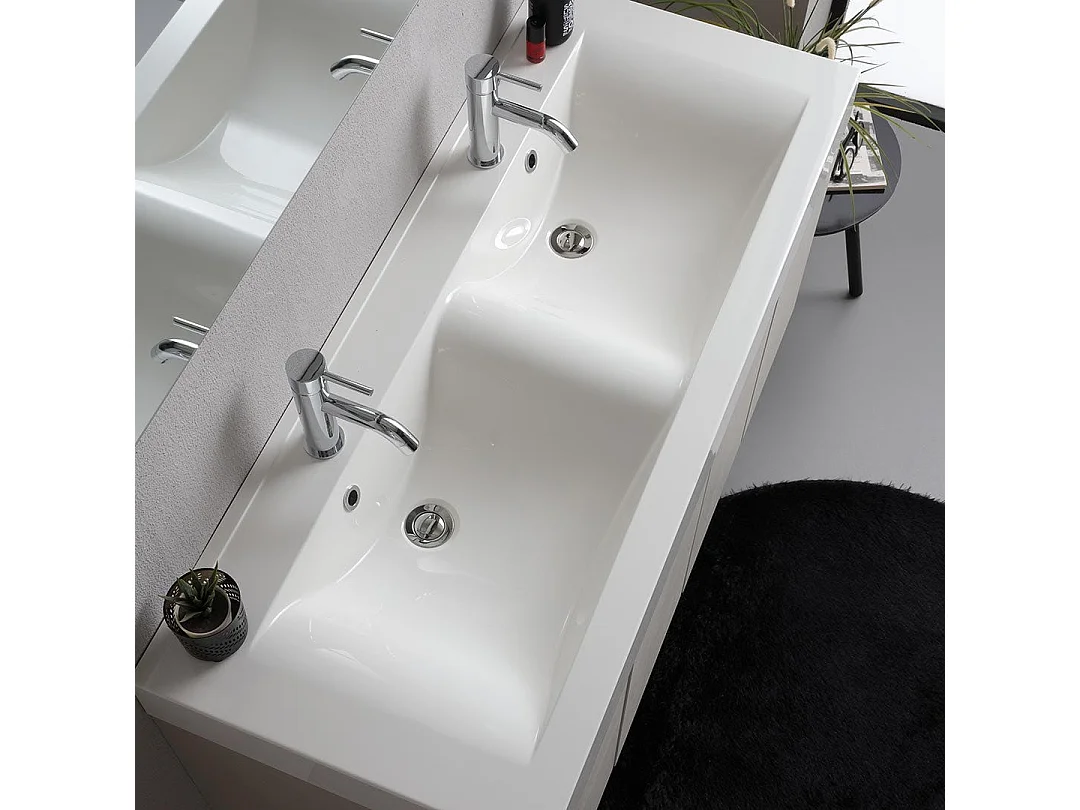 Meuble Salle De Bain 120Cm 4 Portes Gris Perle, Double Lavabo Et Miroir 120X60 | Valentina
