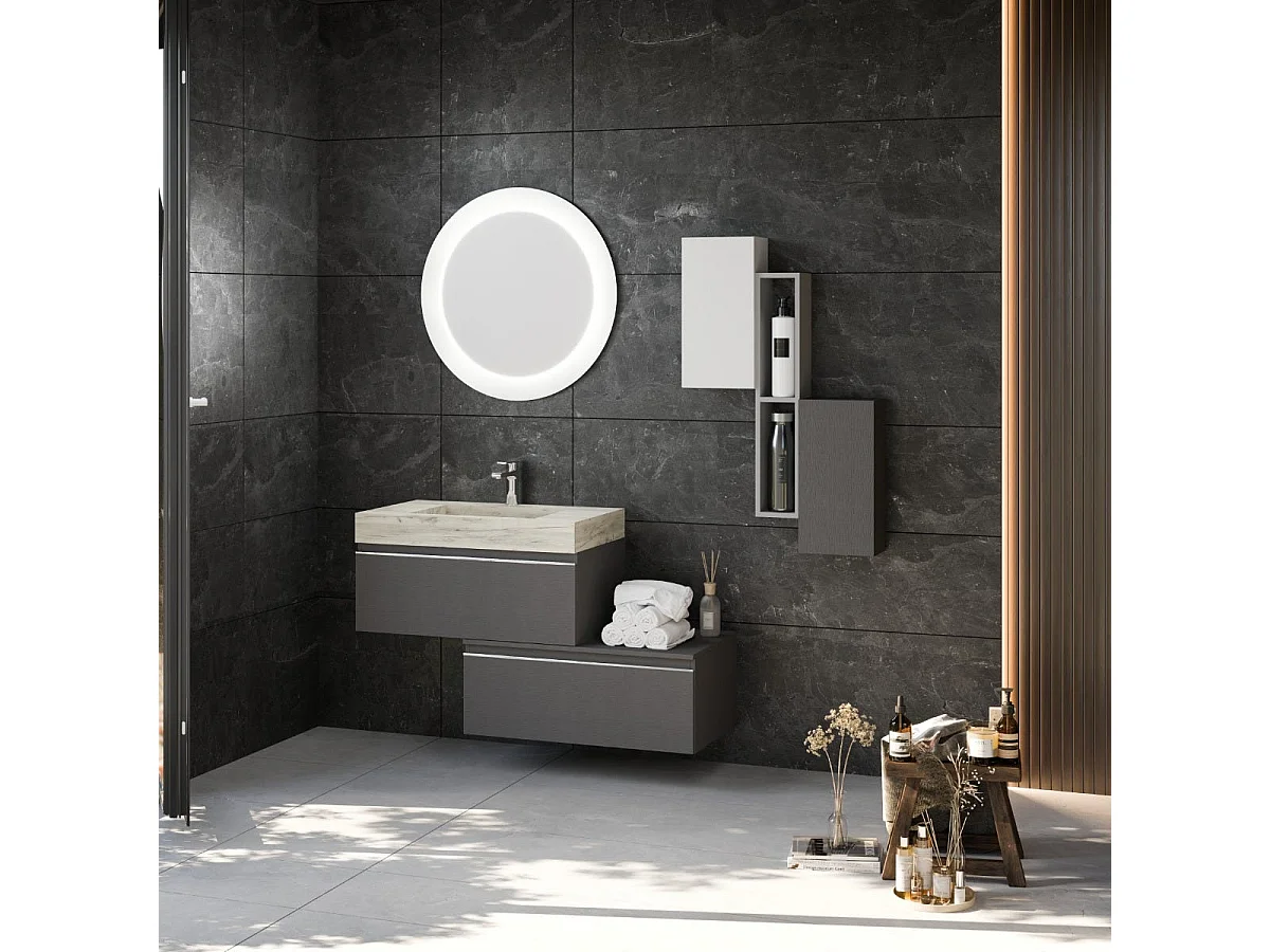 Meuble De Salle De Bain Mural De 120 Cm Avec Tiroirs Gris Foncé Et Lavabo Hpl | Diamante