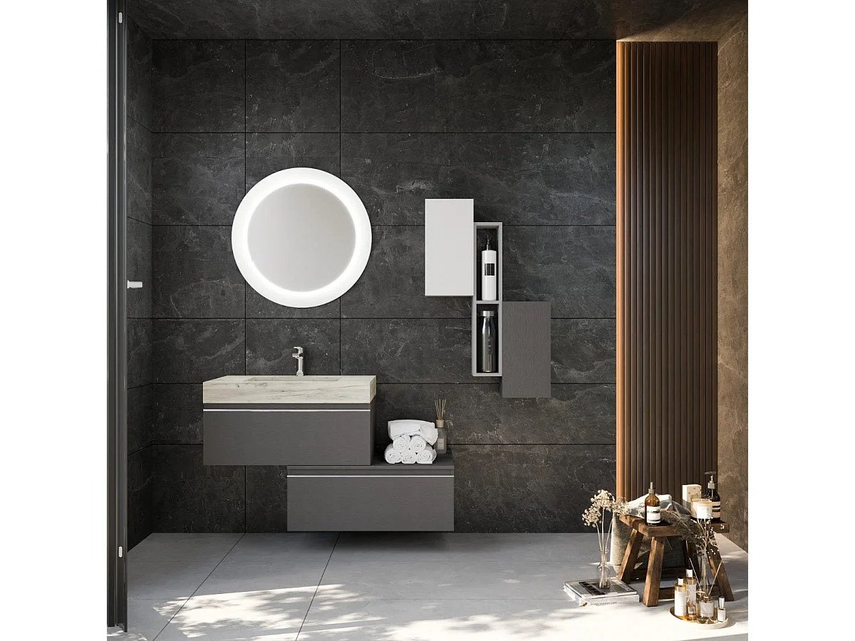 Meuble De Salle De Bain Mural De 120 Cm Avec Tiroirs Gris Foncé Et Lavabo Hpl | Diamante