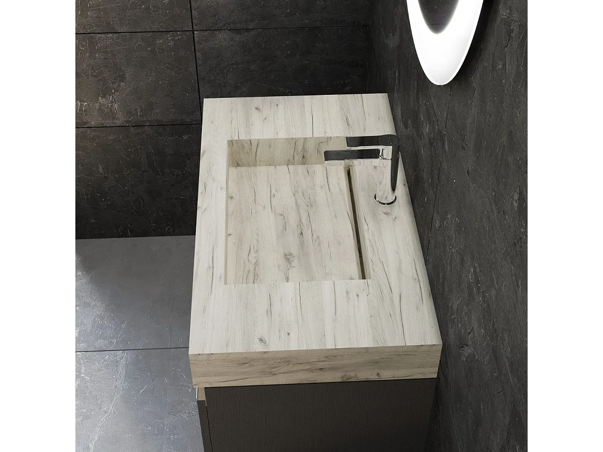 Meuble De Salle De Bain Mural De 120 Cm Avec Tiroirs Gris Foncé Et Lavabo Hpl | Diamante